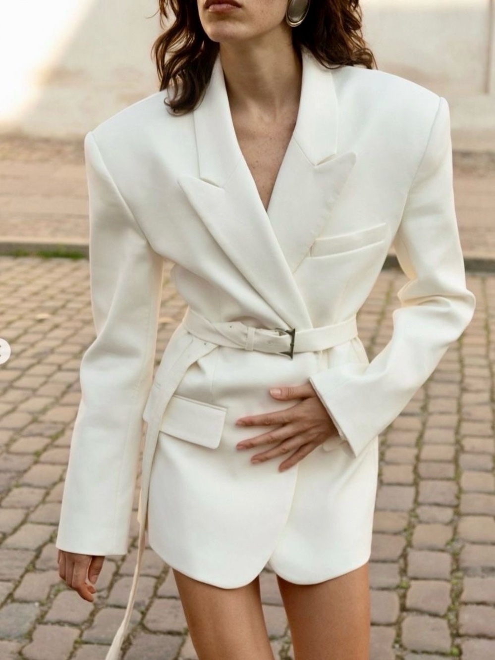 HELSA Oversized The Belted Blazer Cream Jacket Dress Androgynous Tailoring Small